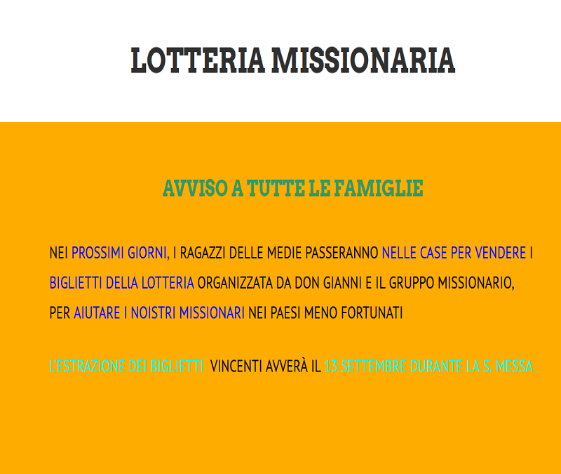 LOTTERIA MISSIONARIA